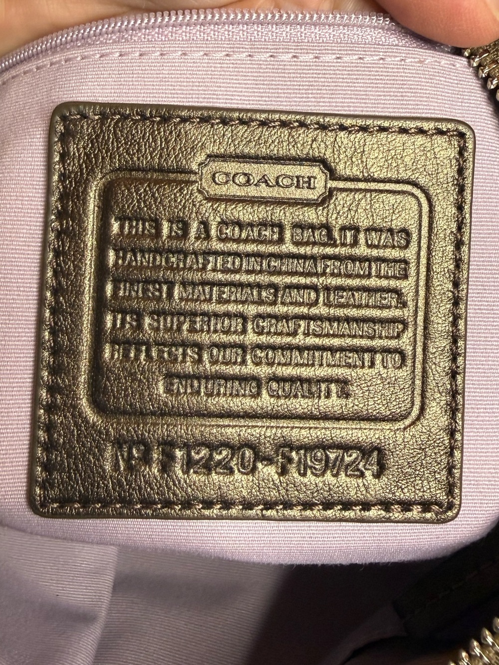 Coach F19724 Signature Jacquard Shoulder Bag Champagne Bronze Chain Charm EUC - Picture 12 of 16